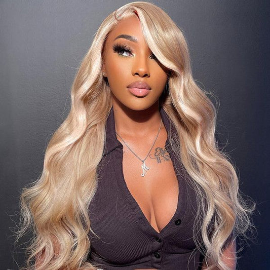 Luxurious 13x4 Blonde Highlight Wig - 180% Density Virgin Hair with Invisible Knots & Pre-Plucked Hairline