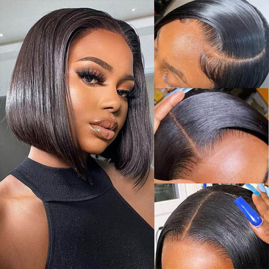 5x5 Glueless Straight Bob Wig - 180% Density HD Lace Virgin Hair with Pre-Cut Lace, Pre-Bleached Knots & Pre-Plucked Hairline