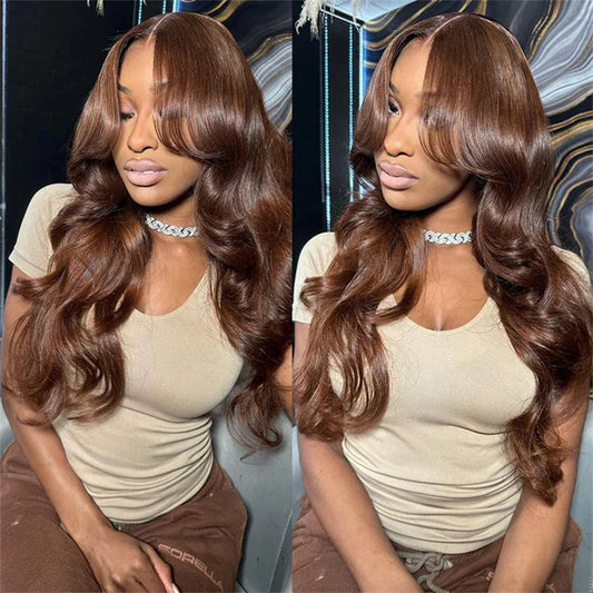 13x4 Chocolate Brown Body Wave Lace Front Wig - 180% Density, HD Transparent Lace, 100% Virgin Human Hair