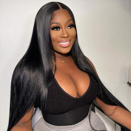 Beginner Friendly 7x5 Straight Glueless Wig - Virgin Hair Human Hair Wig with Pre-Bleached Knots, Pre-Cut Lace & Pre-Plucked Hairline